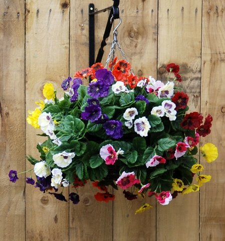 hanging artificial basket baskets flowers silk pansies pansy ball flower company yellow pink outdoors faking artificialflowers arrangements garden plants fake