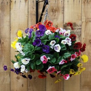 Artificial pansies hanging basket