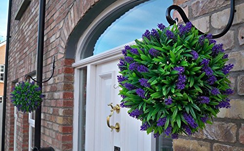Best Artificial Pair of Purple Lavender Topiary Flower Ball grass hanging garden 