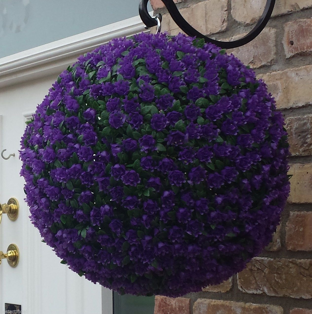 Zenfu Artificial Lavender Ball Flower Basket Home Decor Lifelike Hanging Door Garden Topiary