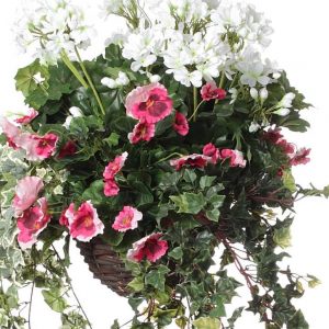 Pink Cyclamen White Geranium artificial hanging basket