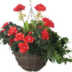 Red azalea hanging basket