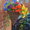 Cone shaped artificial hanging basket with mixed colourful flowers - Image 3