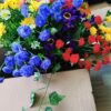 Cone shaped artificial hanging basket with mixed colourful flowers - Image 2