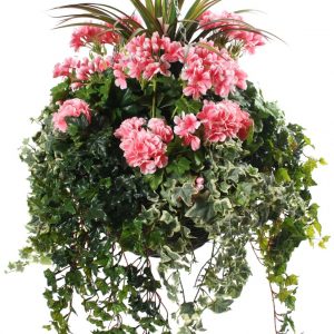 Pink Geranium artificial hanging basket