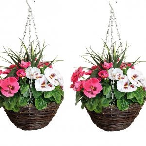 Pink and white hanging basket