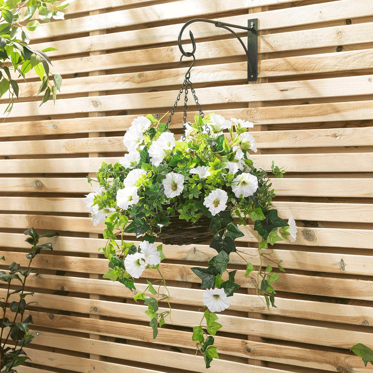 Artificial flowers realistic greenery hanging basket with white petunias (25cm) - Image 2