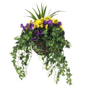 Yellow and purple hanging basket