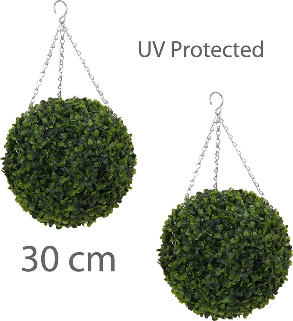 Pair of 30cm hanging topiary balls with galvanised chain The