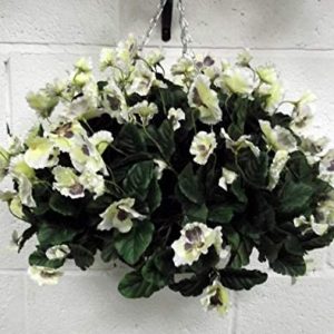 Artificial hanging basket with white pansies