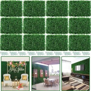 Set of twelve Nisorpa green artificial boxwood hedge panels with fastening ties