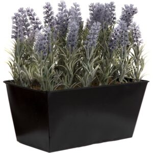 Soft purple artificial lavender in a black 30cm tin window box