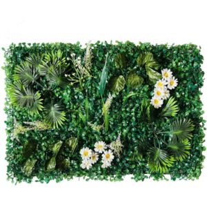 Mixed artificial foliage wall panels with white daisies