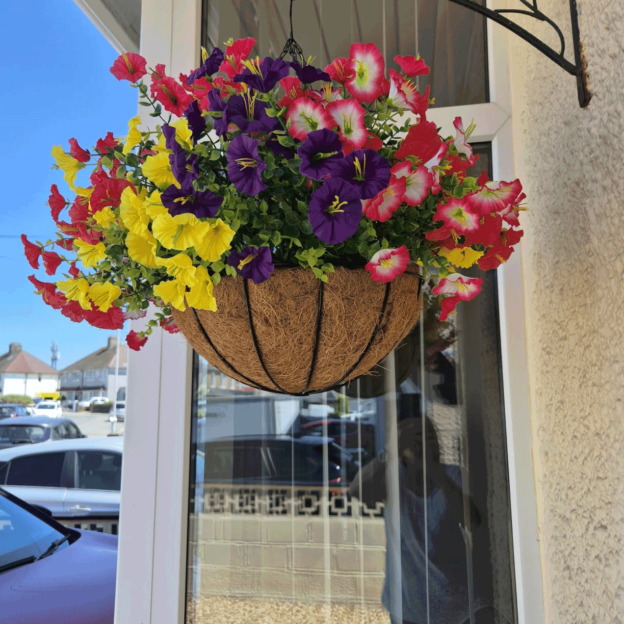 Colourful morning glory artificial hanging basket (30cm) - Image 2