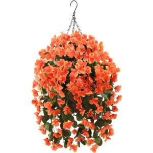 Orange INQCMY artificial begonias trailing from a 25cm coconut-lined hanging basket