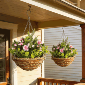 Pair of outsunny artificial hanging baskets