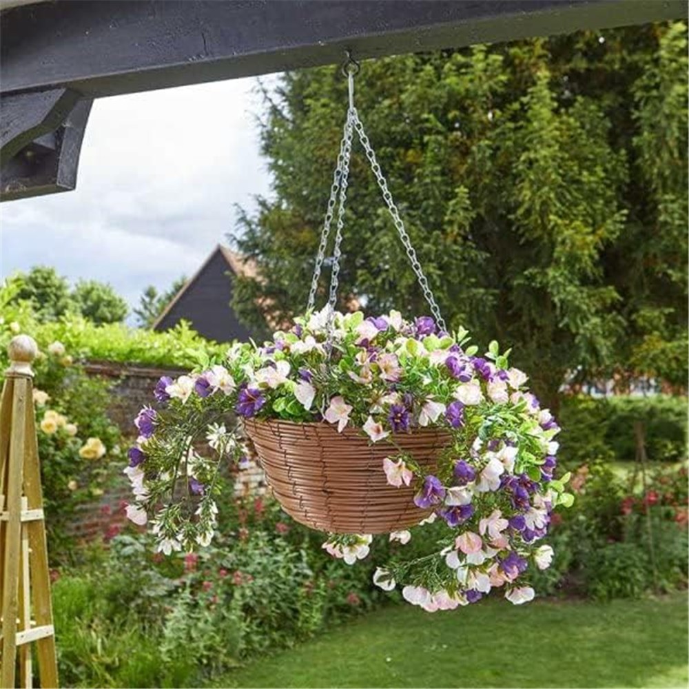 Garden Mile 30cm hanging basket with trailing pink, purple and white artificial petunias