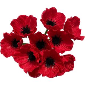 Rich red artificial poppy flowers with soft textured petals and dark centres