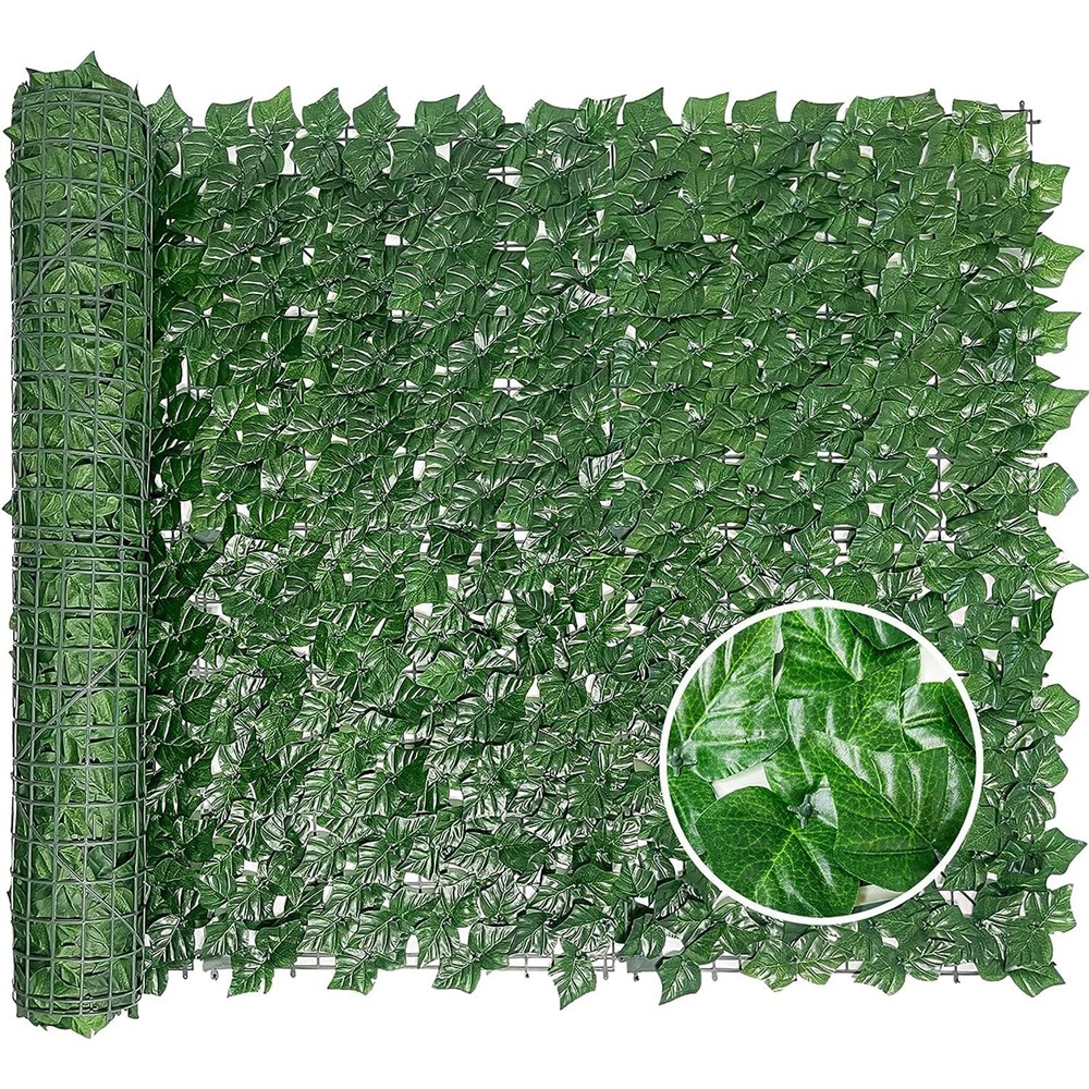 Hobubu artificial ivy screen with green veined leaves