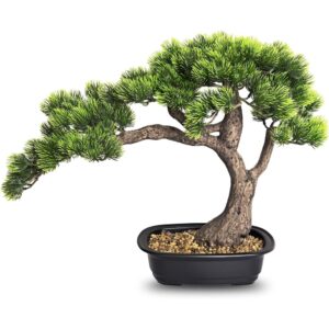 Berdkaba artificial pine bonsai in a shallow ceramic bowl (38cm)