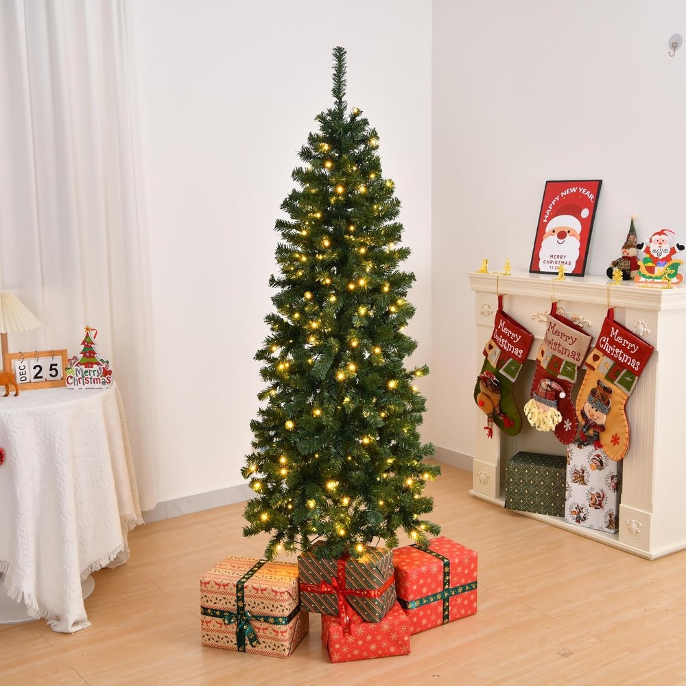Bonnlo green pencil Christmas tree with warm white lights (6ft)