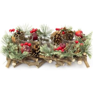 Carousel rustic pine and red berry candle centrepiece (31cm)