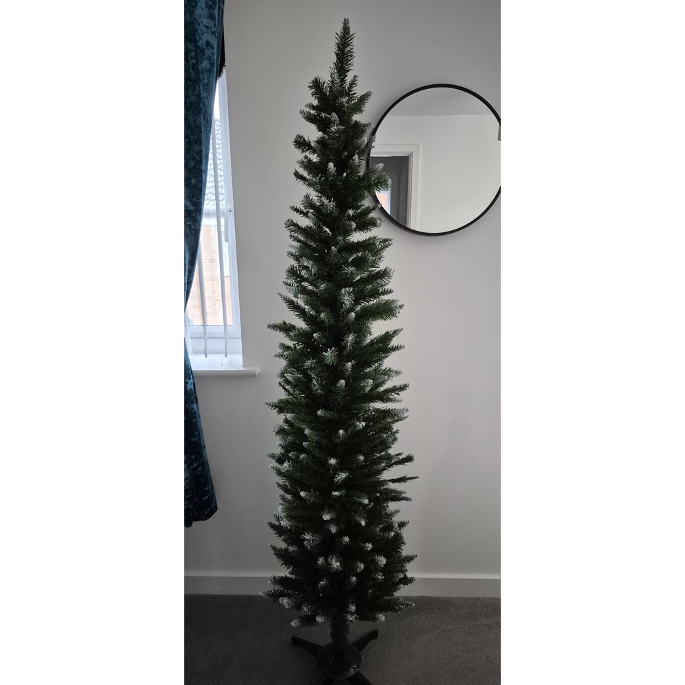 Customer display: Christow frosted spruce pencil Christmas tree (6ft)
