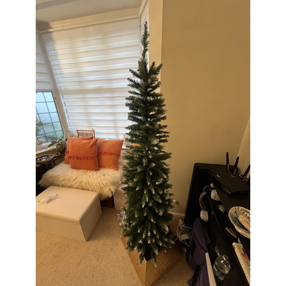 Customer display: Christow frosted spruce pencil Christmas tree (6ft)