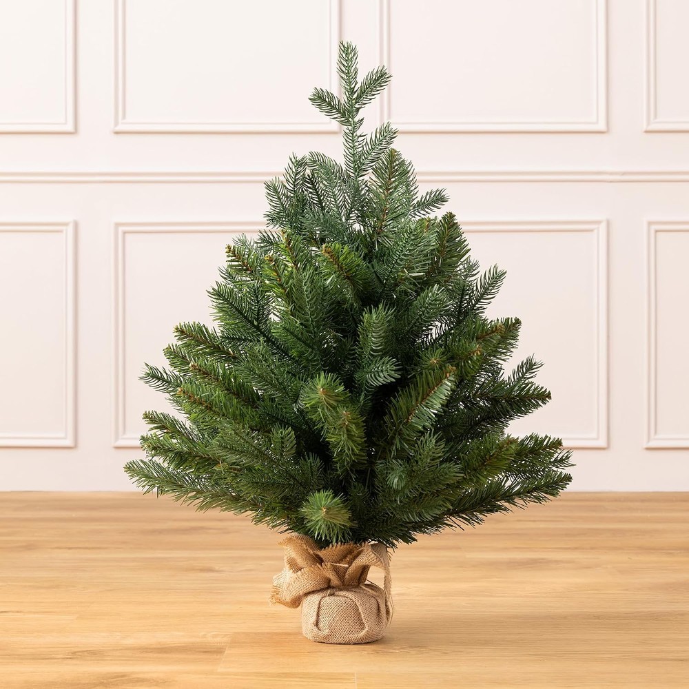 Christow green spruce Christmas tree with a hessian-wrapped base (2ft)