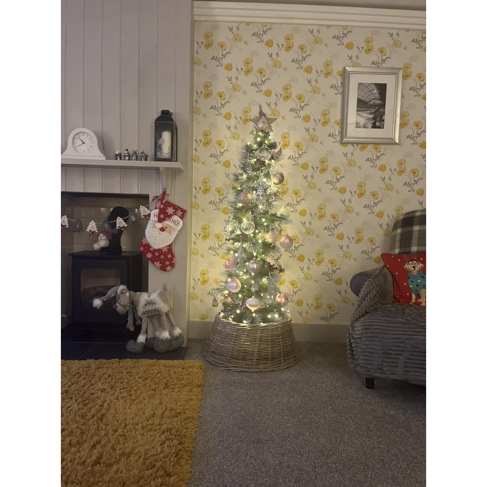 Customer display: Christow snowy pencil Christmas tree with pinecones and berries (5ft)