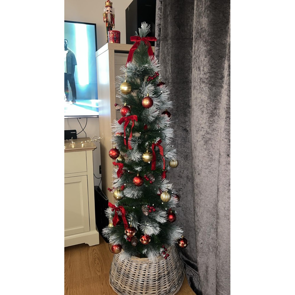 Customer display: Christow snowy pencil Christmas tree with pinecones and berries (5ft)