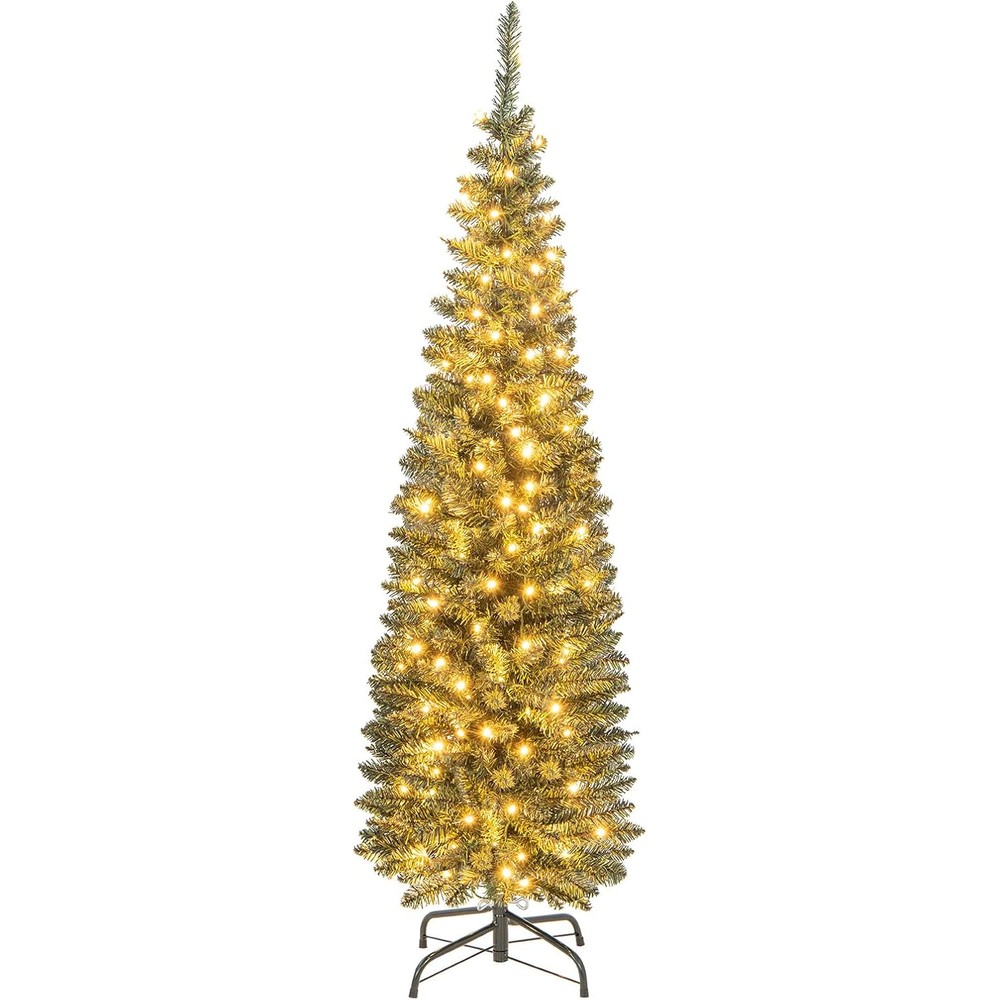 COSTWAY green pencil Christmas tree with warm white lights (5ft)