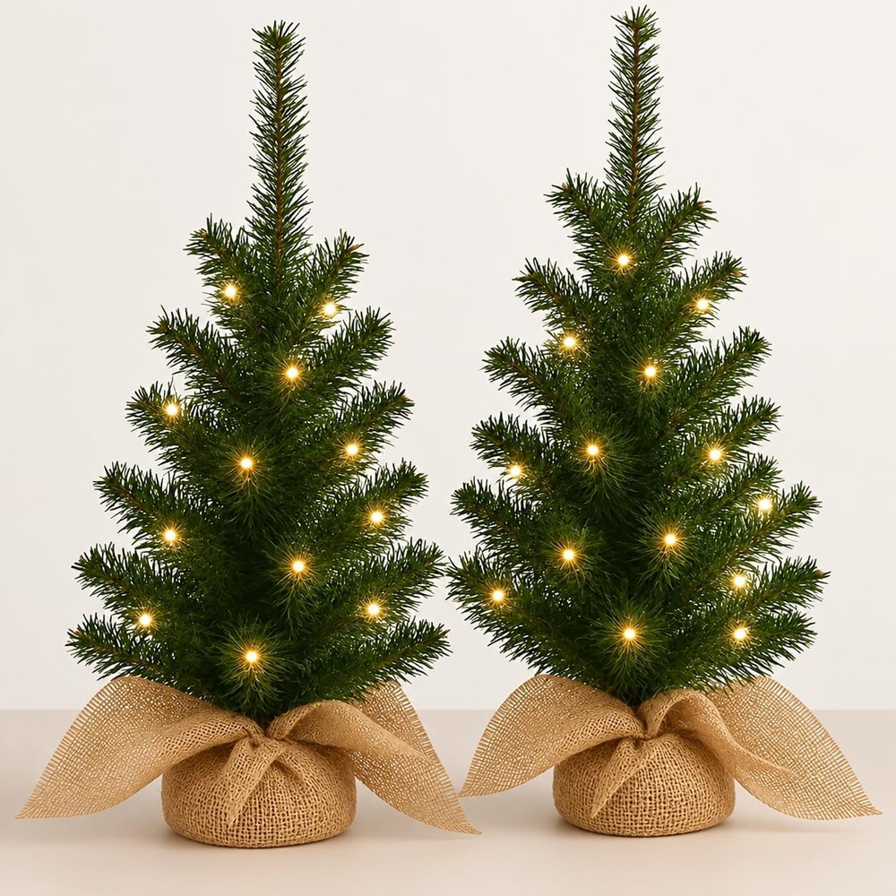 Dawsons Living mini Christmas trees with colour-changing lights (pair, 2ft)