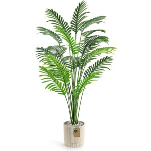 Der Rose artificial palm in a ribbed beige pot (110cm)