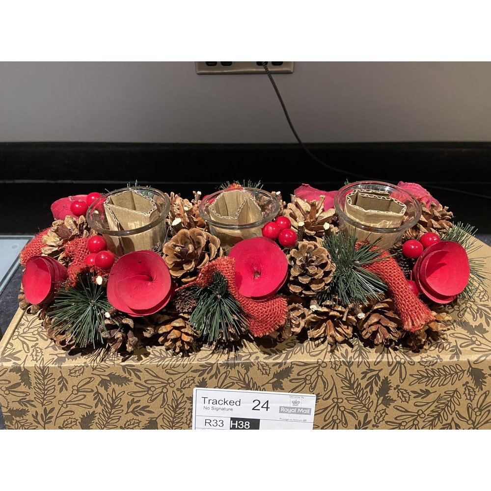 Customer display: Dibor red winter rose Christmas candle centrepiece (37cm)