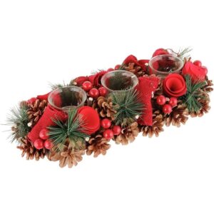 Dibor red winter rose Christmas candle centrepiece (37cm)