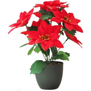 Dimetey red artificial poinsettia in a pot (33cm)