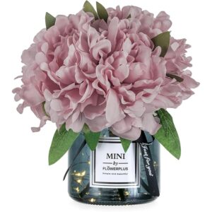 Dusky pink artificial hydrangea arrangement with LED lights (21cm)