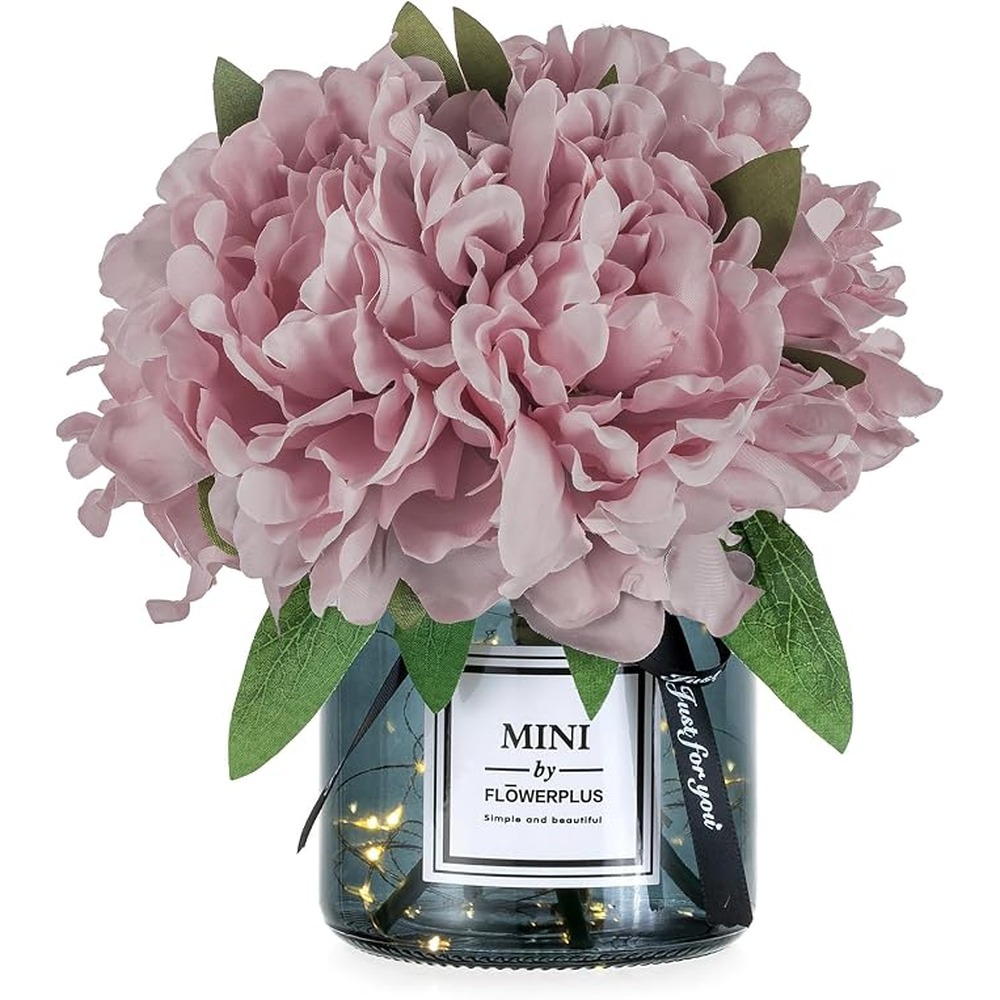 Dusky pink artificial hydrangea arrangement with LED lights (21cm)