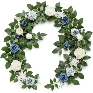 Dusty blue and navy artificial rose wedding garland (1.5m)