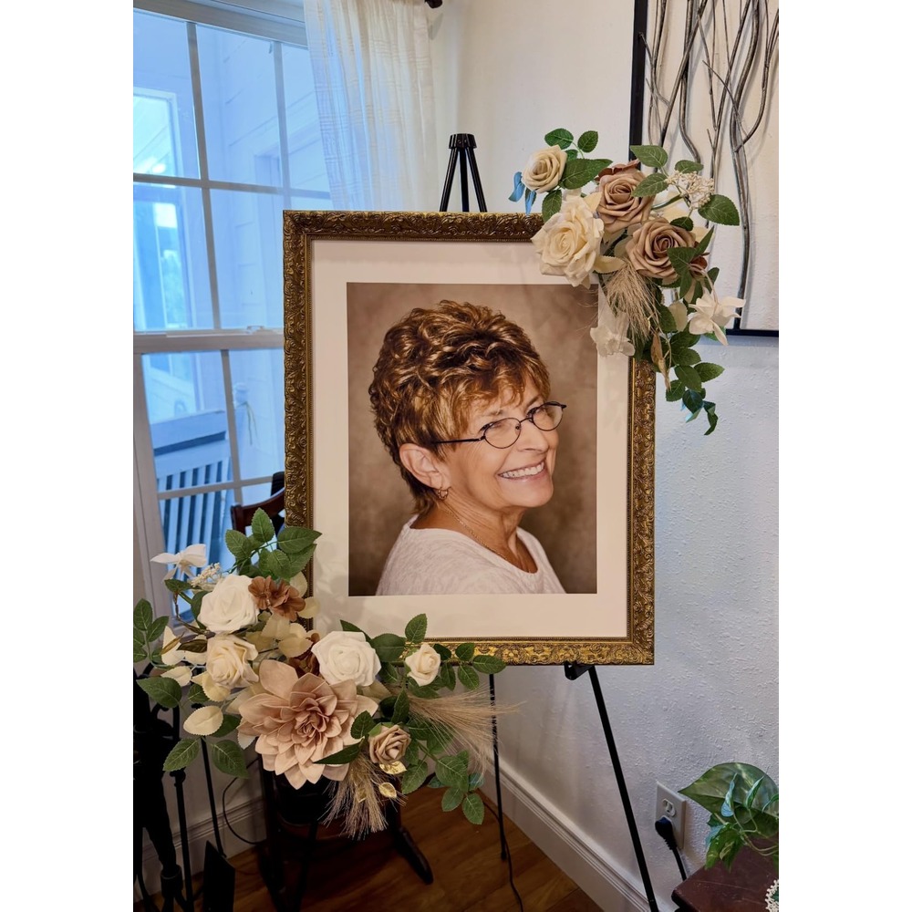 Customer photo: Dusty rose and cream artificial wedding welcome-sign flowers (pair)