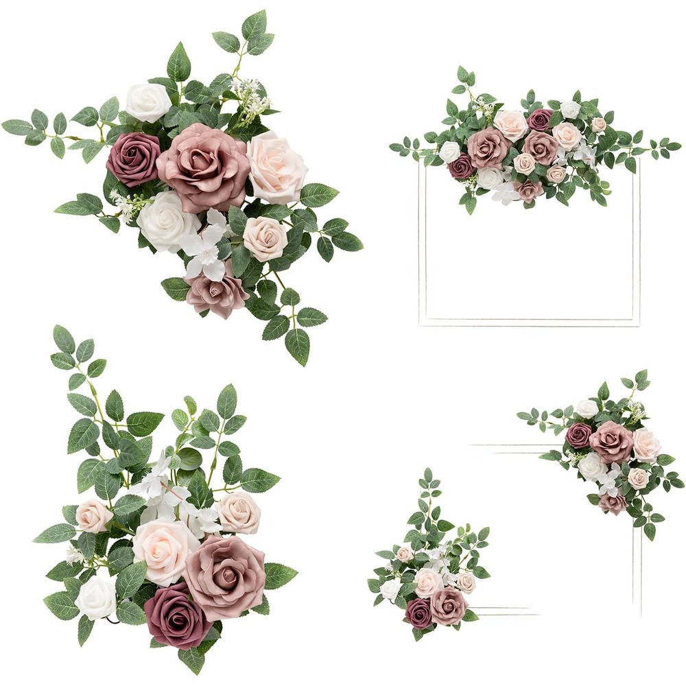 Dusty rose and cream artificial wedding welcome-sign flowers (pair)
