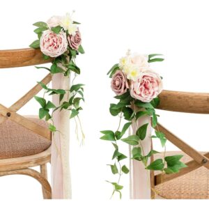 Dusty rose artificial wedding aisle flowers with chiffon ribbons (set of 8)