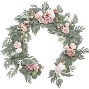 Dusty rose artificial wedding table garland with eucalyptus (1.8m)