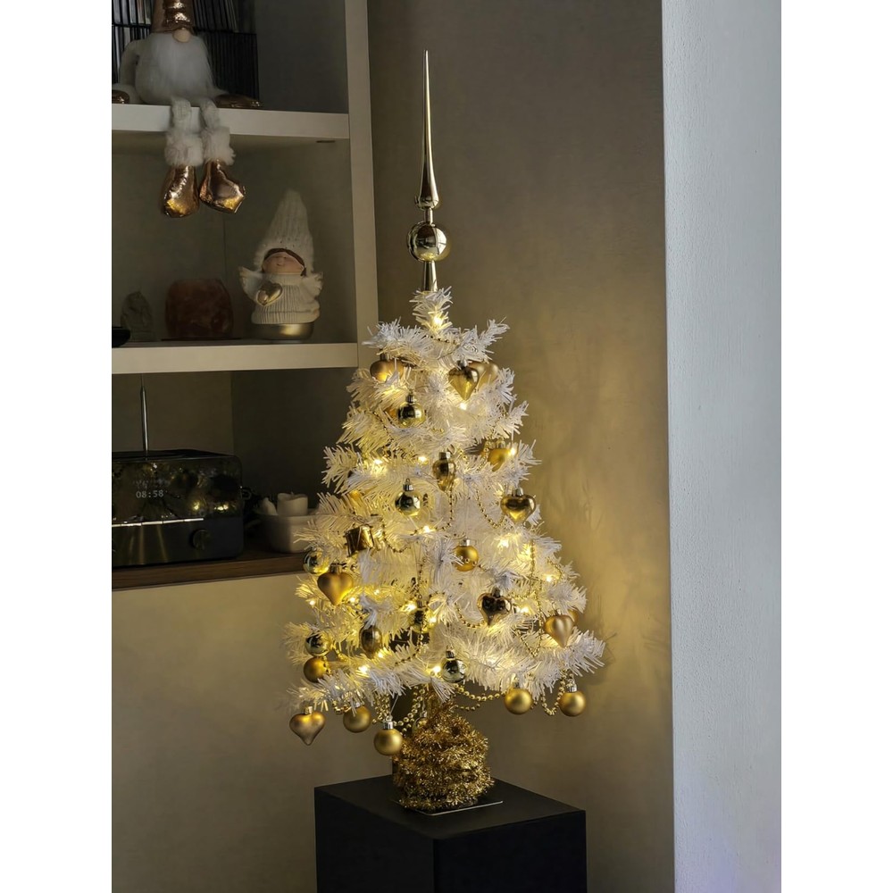 Customer display: FINGOOO white tabletop Christmas tree with a wooden base (2ft)