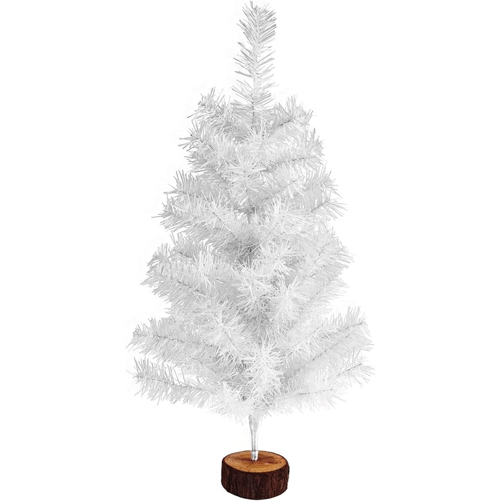 FINGOOO white tabletop Christmas tree with a wooden base (2ft)