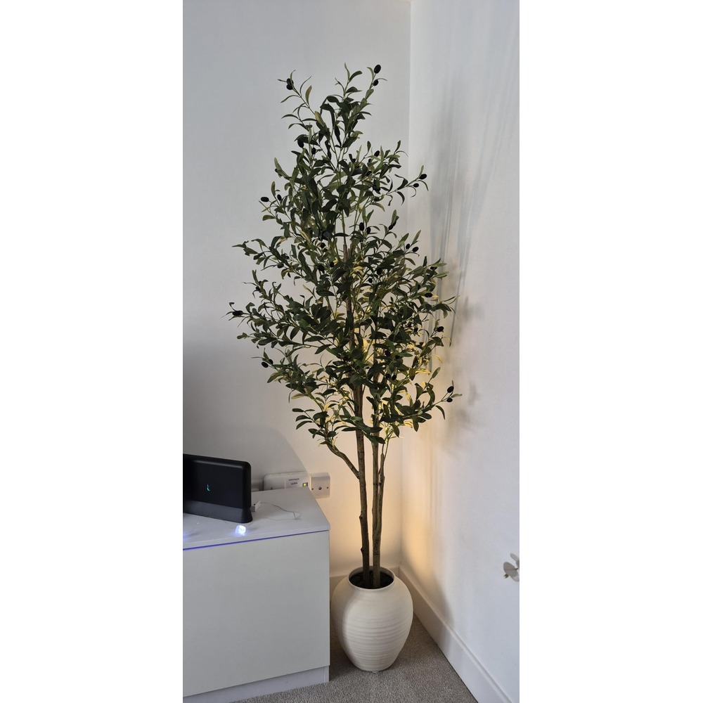 Full and leafy artificial olive tree with a white pot (180cm) - Image 2