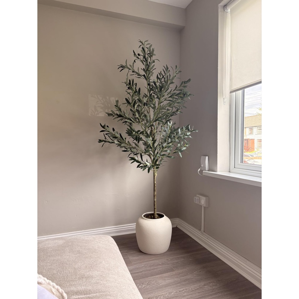Full and leafy artificial olive tree with a white pot (180cm) - Image 3