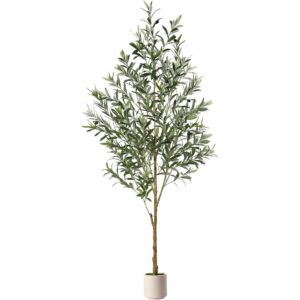 Full and leafy artificial olive tree with a white pot (180cm)