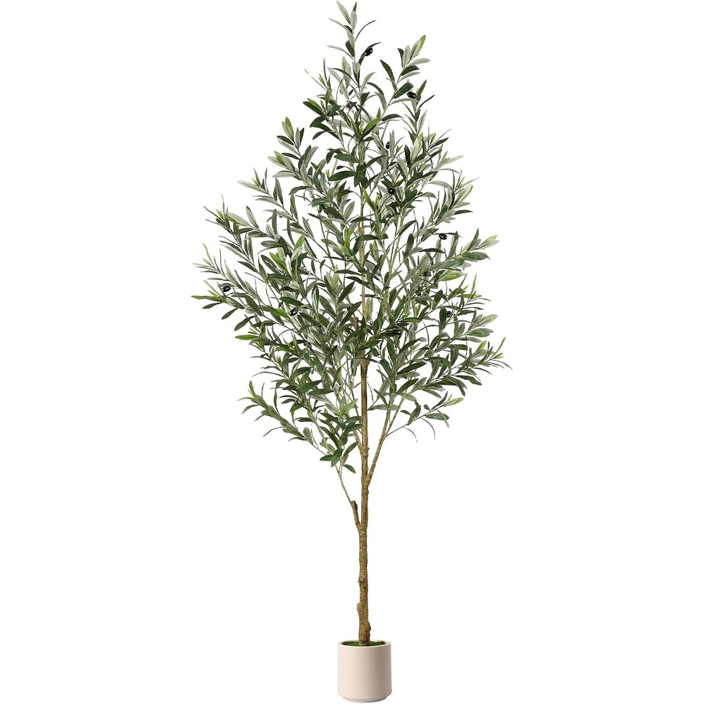 Full and leafy artificial olive tree with a white pot (180cm)